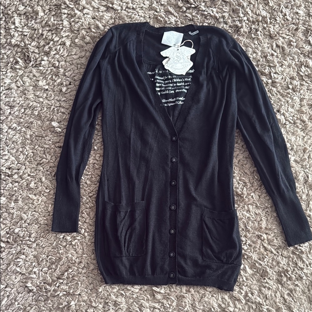 Signorelli Black Women's Cashmere Cardigan Sweater with crystal angel detail